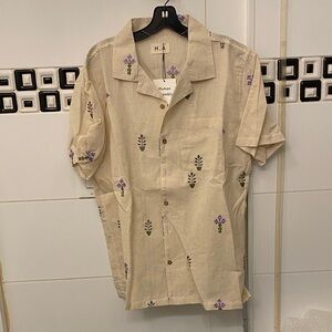 Men's Casual Beige Floral Button Down Shirt